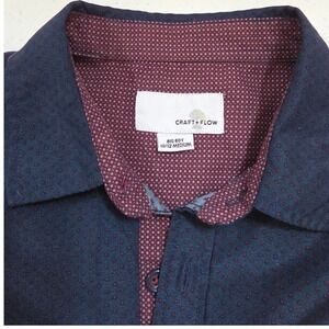 Craft + Flow Big Boy Navy Blue Red Micro Dot Button Down Shirt Size 10/12 Medium